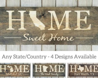 California Home Sweet Home Sign, Rustic State Art, Personalized Decor