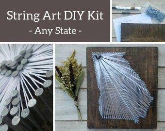 DIY Georgia String Art Kit, State string Art Kit, Georgia Nail Art, Rustic Wood Wall Art, Georgia Gallery Wall, Georgia State Map, 11x13