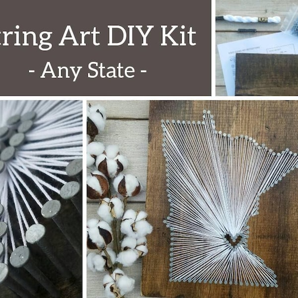 DIY Minnesota String Art Kit, Rustic Wood Decor, Custom Engraved