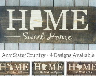 Alabama Home Sweet Home, Alabama Wall Art, Alabama Gifts, Alabama State Map Sign, Alabama Print, Alabama Rustic Decor, Home Decor, 9x24