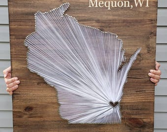 Wisconsin String Art, Wisconsin Decor, State string Art, Wisconsin Nail Art, Wisconsin Gift, Wisconsin Map, Rustic Decor, 11x13, 24x24