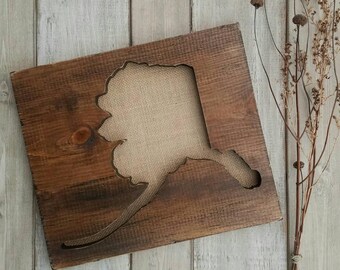 Alaska Sign, Burlap Print, Alaska Decor, Alaska State Print, Alaska Love, Alaska Map, Rustic Decor, Home Decor, State Art, 11x13
