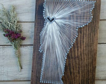 Vermont String Art, Vermont Home Sign, Vermont Decor, Vermont Nail Art, Rustic Decor, Vermont custom sign, Vermont map, Vermont gift, 9x13