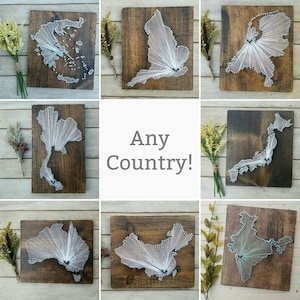 Asia String Art Map Sign - Personalized Rustic Wood Wall Decor