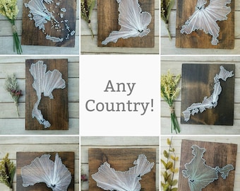 Asia String Art Map Sign - Personalized Rustic Wood Wall Decor