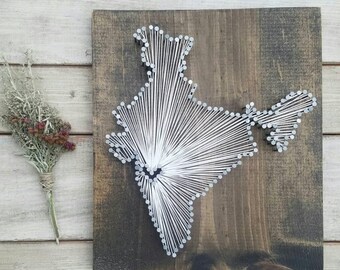 India String Art, India Nail Art, India Gift, Rustic Decor, custom sign, India love, India home, India decor, 11x13, 18x18, 24x24