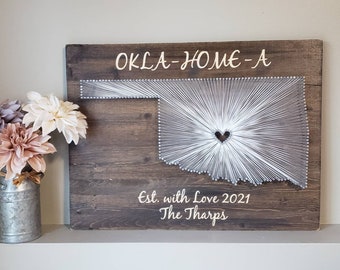 Oklahoma String Art, Oklahoma Decor, State String Art, Oklahoma Nail Art, Rustic Decor, custom sign, 9x15, 16x24