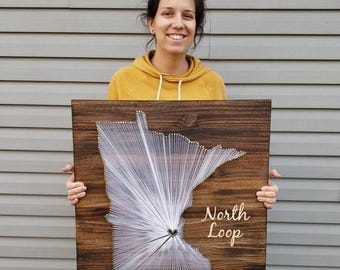 Minnesota String Art, Minnesota Decor, State string Art, Minnesota Nail Art, Rustic Decor, Minnesota Gift, Minnesota Map, 11x13, 24x24