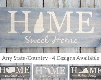 New Hampshire Home Sweet Home, New Hampshire State Sign, Best Selling Custom Wood Sign, Personalized Gift, Rustic Decor, State Art, 9x24