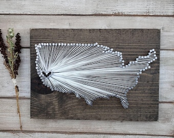 Custom United States String Art, Rustic Wood Wall Decor, Personalized Gift
