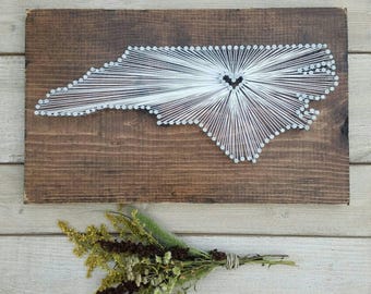 North Carolina String Art, Custom Location Sign, Rustic Home Decor