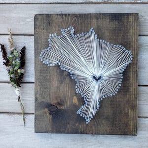 Brazil String Art Map, Rustic Wood Sign, Custom Location
