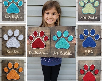 Teacher Gift, Teacher Sign, Paw Print String Art, Mascot Teacher Gift, Paw Print Sign, Tiger Paw, Dog Paw, Tiger Mascot, Governerd, 9x11