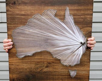 Australia String Art, Rustic Wood Decor, Personalized Location