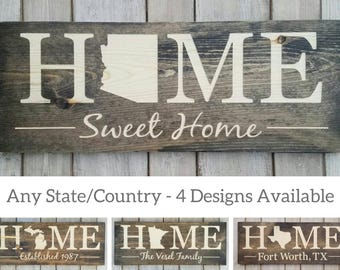 Arizona Home Sweet Home Wood Sign, Rustic State Decor, 9x24