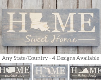 Louisiana Home Sweet Home Sign, Custom Engraved Rustic State Decor