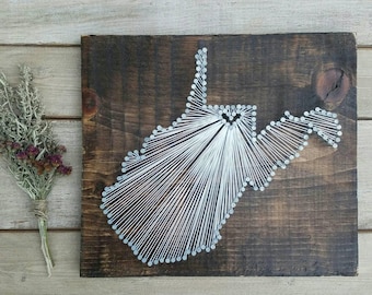West Virginia String Art, West Virginia Home Sign, West Virginia Decor, West Virginia Nail Art, West Virginia Gifts, Rustic Decor, 11x13