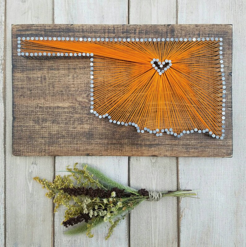 Oklahoma String Art, Oklahoma Decor, State String Art, Oklahoma Nail Art, Rustic Decor, custom sign, 9x15, 16x24 image 6