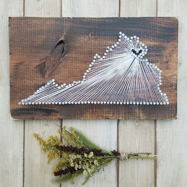 Virginia String Art, Virginia Decor, State string Art, Virginia Nail Art, Virginia Gifts, Rustic Map Decor, Virginia Map, 9x15, 16x24