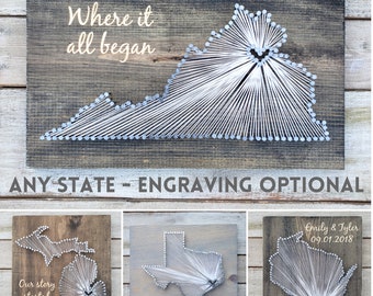 Handmade Anniversary Gift/ Popular State String Art sign/ Where we met/ Unique Custom Gifts/ / Personalized wood sign