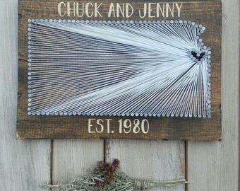 Kansas String Art, Kansas Home Sign,  Kansas Decor, Kansas Nail Art, Kansas Gift, Kansas custom sign, Kansas love, Kansas Map, 9x13