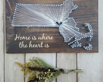 Massachusetts String Art, Massachusetts Home Sign, Massachusetts Decor, Massachusetts Nail Art, Massachusetts Gift, 9x13, 16x24