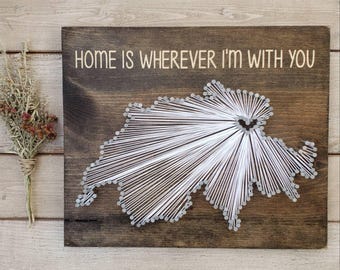 Switzerland String Art, Rustic Wood Wall Decor, Custom Location