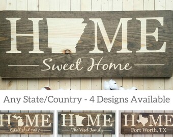 Arkansas Home Sweet Home Sign, Rustic State Art, Personalized Decor