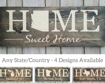 Arizona Home Sweet Home Wood Sign, Rustic State Decor, 9x24