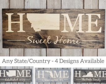 Montana Home Sweet Home, Montana State Sign, Montana Gift, Popular Unique Custom Wood Sign, Montana Rustic Home Decor, State Art, 9x24