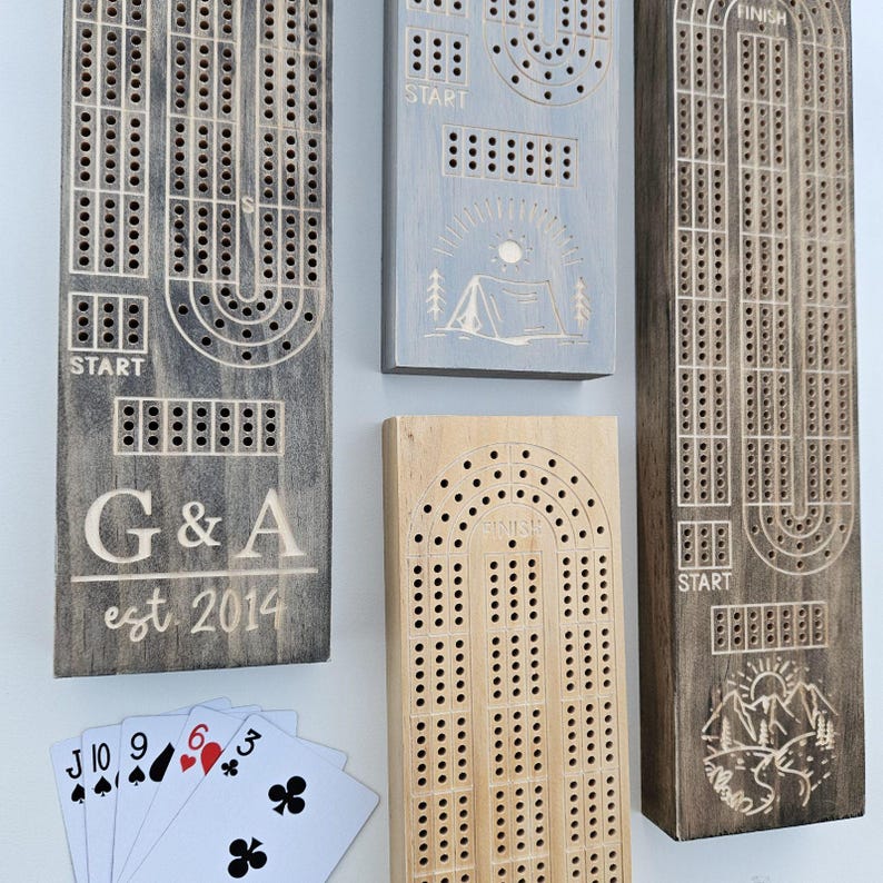 Personalized Cribbage Board, Wood Anniversary Gift, Custom Cribbage Board, Engraved Cribbage Board, Board Game, Game Night, Cribbage, 3.5x15 image 10