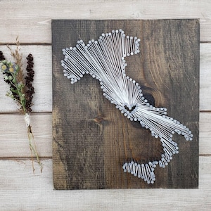 Italy String Art, Custom Heart Map, Rustic Wood Wall Decor
