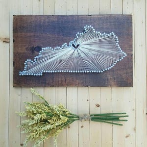 Kentucky String Art Map, Custom Heart, Rustic Home Decor