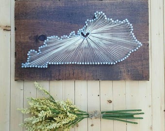 Kentucky String Art Map, Custom Heart, Rustic Home Decor