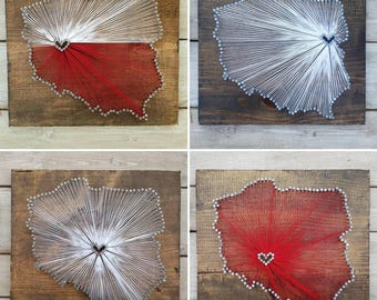 Poland String Art sign, Poland Wall Art, Poland Nail Art Sign, Poland Gift, Poland Map,Custom Sign Rustic Decor, Wood Wall Art, 11x13, 24x24