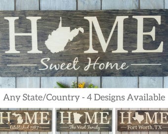 Rustic West Virginia Home Sign, Engraved Wood State Art, 9x24