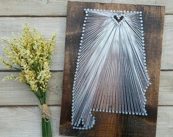 Alabama String Art, Alabama Home Sign, Alabama State Map, Alabama State Sign,  Alabama Print, Alabama Wall Art, Alabama Gifts, 9x13, 16x24