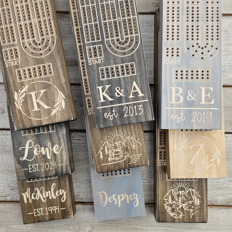 Personalized Cribbage Board, Wood Anniversary Gift, Custom Cribbage Board, Engraved Cribbage Board, Board Game, Game Night, Cribbage, 3.5x15 image 11