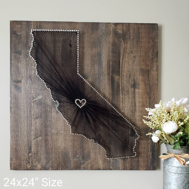 California String Art, California Decor, State string Art, California Nail Art, California Map, California Wall Art, 11x13, 24x24 image 6