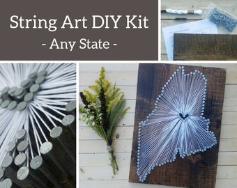 DIY Maine String Art Kit, State string Art Kit, Maine Nail Art, Maine State Print, Maine State Map, Rustic Wood Wall Art, Maine Decor,  9x13