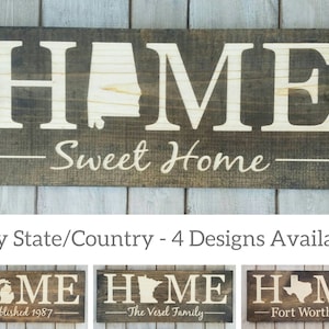 Alabama Home Sweet Home, Alabama Wall Art, Alabama Gifts, Alabama State Map Sign, Alabama Print, Alabama Rustic Decor, Home Decor, 9x24