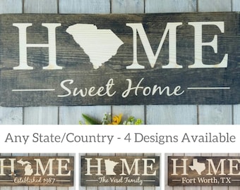 Rustic South Carolina Home Sign, Engraved Wood State Art, 9x24