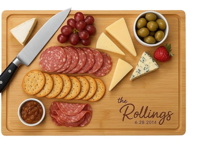 Featured listing image: Engraved Cutting Board, Custom Cutting Board, Personalized Cutting Board, Cutting Board Wedding Gift, Charcuterie Bamboo Cutting Board