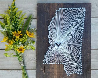 Mississippi String Art, Mississippi Home Sign, Mississippi Decor, State string Art, Mississippi Nail Art, Going Away Gift, 9x13,
