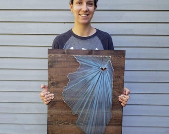 Illinois String Art, Illinois Decor, State string Art, Illinois Nail Art, Rustic Decor, Illinois Gift, Illinois love, 9x13, 16x24