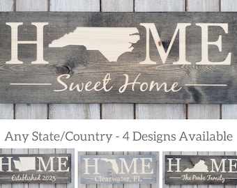 Popular Home Sweet Home Sign/ Best Selling Rustic State Sign/ Rustic Farewell gift/ Going Away Gift/ Realtor Gifts/ Housewarming Gift 9x24