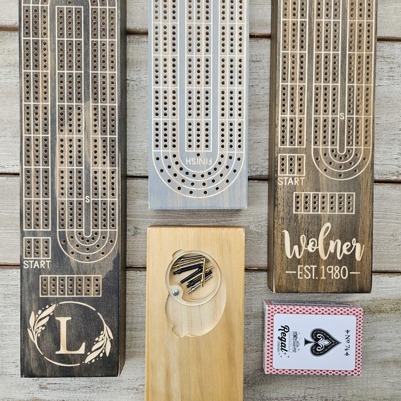Personalized Cribbage Board, Wood Anniversary Gift, Custom Cribbage Board, Engraved Cribbage Board, Board Game, Game Night, Cribbage, 3.5x15 image 13