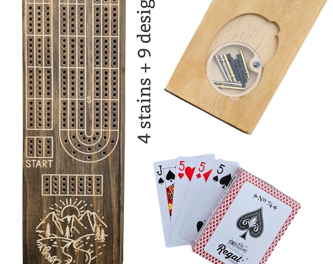 Featured listing image: Personalized Cribbage Board, Wood Anniversary Gift, Custom Cribbage Board, Engraved Cribbage Board, Board Game, Game Night, Cribbage, 3.5x15