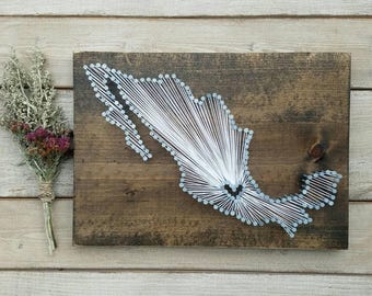 Mexico String Art, Mexico Decor, Mexico Nail Art, Rustic Decor, Mexican Pride, Mexico Map, Mexico Gift, Mexico City, 9x13, 16x24