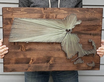 Massachusetts String Art, Massachusetts Decor, State string Art, Massachusetts Nail Art, Massachusetts Gift, Rustic Decor, 9x13, 16x24